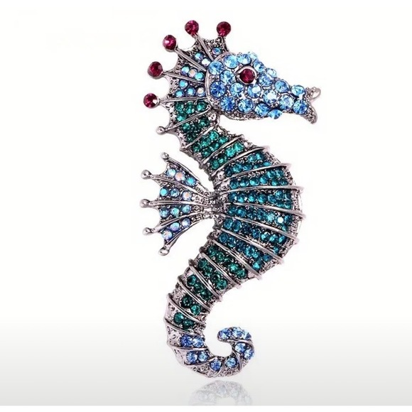 Jewelry - Seahorse Blue‎ Crystal Rhinestone Brooch Pin New